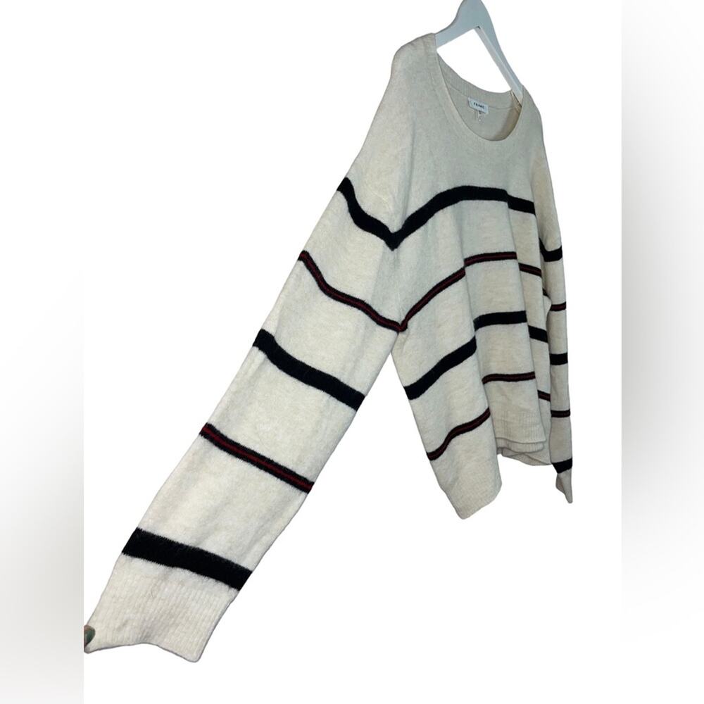 Frame NWOT Alpaca Wool Blend Beige Pull Over Sweater Top Striped Red Black Sz XL - Picture 7 of 9